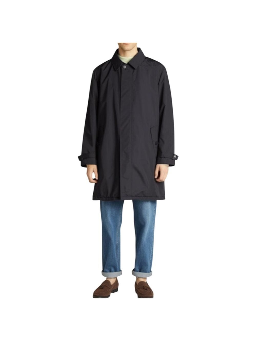 Banana Republic Sz L Car Coat Men’s Mid Length Navy Zip & Snap Repairable Flaws